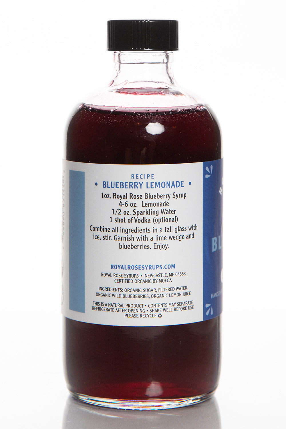 Royal Rose Maine Blueberry Syrup 8oz Side View of Label